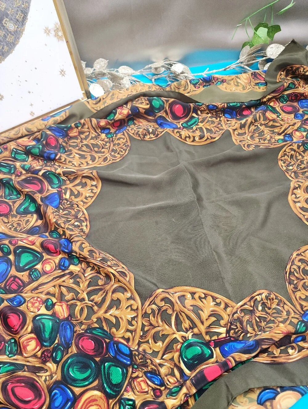 Authentic Vintage Chanel Paris Silk Jeweled Scarf